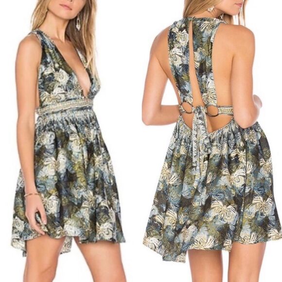 Free People Dress Green Multicolor Daydream Butterfly Boho Low Back Mini L - Picture 2 of 10